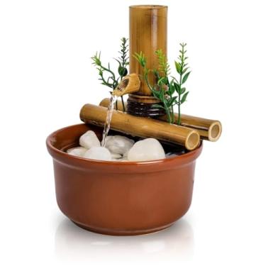 Imagem de Fonte Decorativa de Mesa 16cm – Cascata de Água com Bambu Estilo Feng Shui para Ambientes Zen