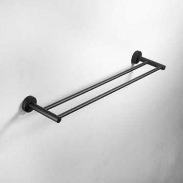Imagem de Conjunto de ferragens pretas para banheiro em aço inoxidável 304 – Suporte para rolo de papel higiênico de parede, gancho para roupão – resistente, barra dupla para toalhas