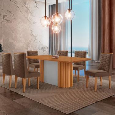 Imagem de Mesa De Jantar Aspen 180cm Tampo Mdf Laminado 6 Cadeiras Safira Veludo Marrom/naturale/off White