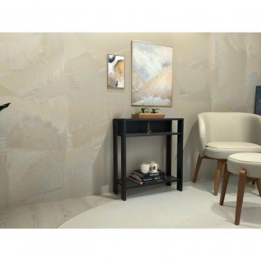 Imagem de Aparador Mesinha Mesa De Apoio Mesa De Impressora Escritório Cozinha Refeitório Preto Com Amadeirado Escuro