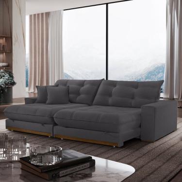 Imagem de Sofá Retrátil 4 Lugares 290cm Veludo Belize Grafite