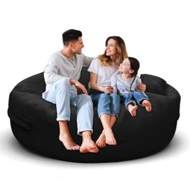 Imagem de Cadeira de pufe para adultos de 1,8 m, capa macia removível para quarto de adolescentes/meninas, poltronas fofas gigantes de chão redondo (sem enchimento, preto)