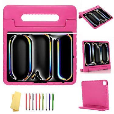 Imagem de UUcovers Capa infantil para iPad Pro de 13 polegadas M4 (2024) com alça giratória de 180°/suporte dobrável/suporte para lápis/suporte à prova de choque/capa fofa de espuma vinílica acetinada macia