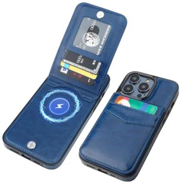 Imagem de KIHUWEY Capa carteira para iPhone 13 Pro Max compatível com carregamento sem fio MagSafe, suporte para cartão de crédito, fecho magnético de couro RFID, capa protetora resistente de 6,7 polegadas