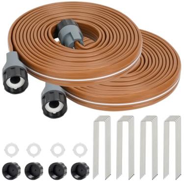 Imagem de LINEX Mangueira de imersão para irrigação de 6 metros, pacote com 2 para jardim, mangueira de irrigação com furos, sistema de irrigação de alta eficiência para gramado e jardim com grampos