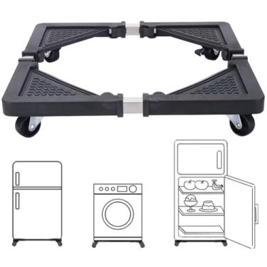Imagem de Suporte para Máquina de Lavar Roupa em Aço Inoxidável com Rodízios, Altura Ajustável 40-60cm, Base Móvel para Lavadora em Cozinha, Banheiro ou Área de Serviço