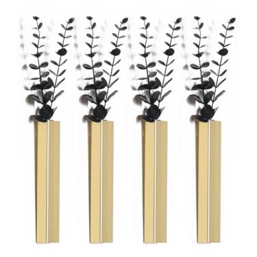 Imagem de Pretty Jolly Vaso de metal de eucalipto para decoração de parede moderno, boêmio, escultura de parede interna de flores artificiais para sala de estar, quarto, conjunto de 4 dourados