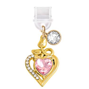 Imagem de ELISE & FONDA Porta de carregamento tipo C TP777 plugue antipoeira Little Crystal Love Heart com pingente de celular rosa para iPhone 15/16/Samsung/OnePlus/Xiaomi/oppo telefones Android (rosa)