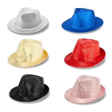 Imagem de Zink Pacote Fedora Ocidental colorido de 6 peças – 6 chapéus unissex com lantejoulas e brilhantes para cabines de fotos, festas, fantasias, casamentos e mais
