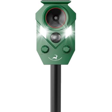 Imagem de Repelente ultrassônico de animais movido a energia solar com sensor de movimento, dissuasor de gatos à prova d'água com luzes LED piscando, perfeito para quintais ao ar livre, eficaz para repelir