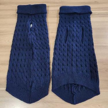 Imagem de Roupa de Cachorro Gato Frio Inverno Buraco para Coleira Pequenos Medios Grande Porte (Azul Marinho,M)