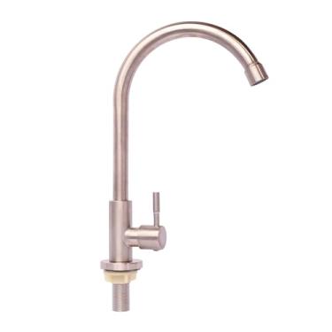 Imagem de TKLA Torneira Bica Cozinha e Banheiro Inox De Mesa Acabamento Aço Escovado Luxo Metal Inox Lavabo Lavatorio Fria