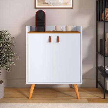 Imagem de Aparador buffet 2 portas Lais Pés Palito madeira com prateleira cor Branco/Freijó - MJM Casa dos Moveis