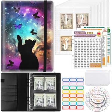 Imagem de Desafio de economia de dinheiro com 100 envelopes, fichário A5 reutilizável de couro PU com rastreador flexível de 3 folhas $5050, $10.0000, $500, fichário de dinheiro, pasta organizadora de dinheiro