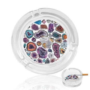 Imagem de Cinzeiro de vidro de cristal geodes e rochas, cinzeiro redondo para fumar de vidro resistente, portátil, decorativo, moderno, para uso em casa, escritório, interior, exterior, pátio