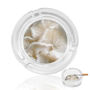 Imagem de Cinzeiro de vidro de cristal de cogumelos ostra branco, cinzeiro redondo de vidro resistente, cinzeiro para fumar, portátil, decorativo, moderno, para uso em casa, escritório, interior, exterior