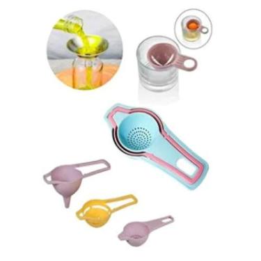 Imagem de Kit funil 3 em 1 com separador de gema e peneira em plástico resistent