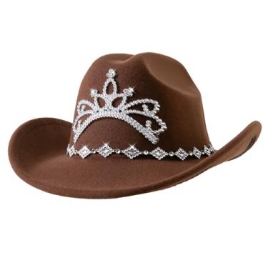 Imagem de Jastore Chapéu de vaqueira ocidental infantil com coroa design de tiara para meninas e meninos chapéu de princesa cowboy fantasia de Halloween, Café, 5-10 Years