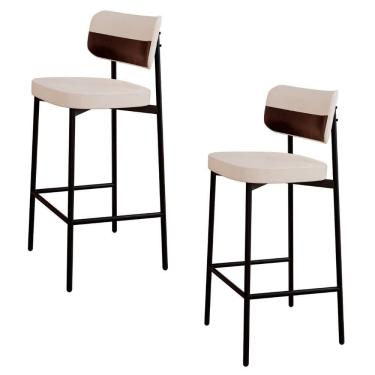 Imagem de Banqueta Alta Bar Estofada Kit 2 Ella M25 Linho Palha-café - Mpozenato