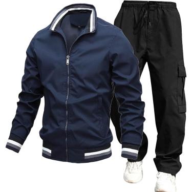 Imagem de Tracsuit Terno Esportivo Masculino Terno De Lazer Conjunto De Duas Peças Outono Inverno Tracsuits Terno De Corrida Moletom De Manga Comprida Masculino Jaqueta De Moletom Sem C, O navy blue, XL