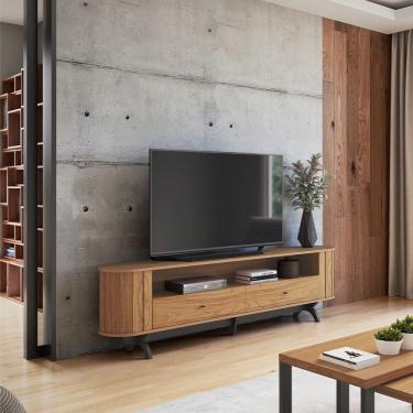 Imagem de Rack Curvo TB302 para TV Até 60 Polegadas com 02 Gavetas 220cm Freijó Preto Fosco Dalla Costa