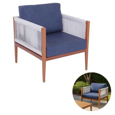 Imagem de Poltrona Madeira Sala Fibra Sintética Almofadas Impermeáveis - NossaKa