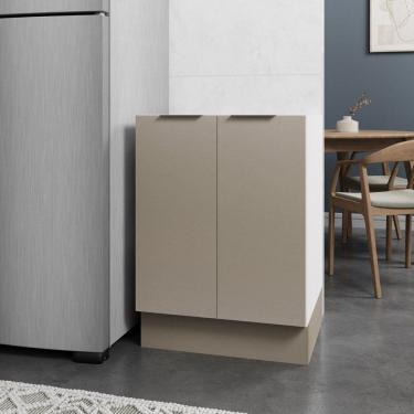 Imagem de Balcão 2 Portas 60cm sem Tampo com Rodapé Ipanema Cabecasa Madeiramadeira Cinza Trama/Branco