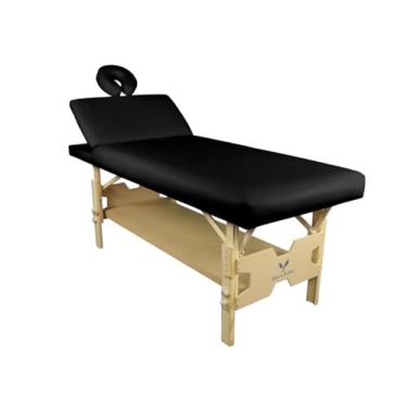 Imagem de Maca Fixa Reforçada Madeira Luxo Largura Extra 82 Cm Bali Spa Reclinável para Massagem Profissional com Regulagem de Altura 200kg Estética Salus Brasil (Preto)