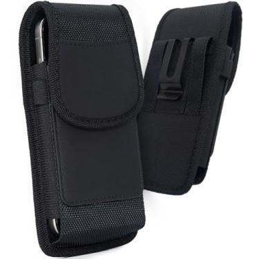 Imagem de URDIKKG Bolsa para celular compatível com iPhone 16/15/14/13/12/11 e modelos Pro, Galaxy S25 S24 S23 S22, suporte de cinto para celular com suporte para cartão e fecho magnético, M-preto