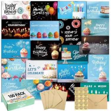 Imagem de Cartões de aniversário XXINMOH 100 unidades com envelopes, 20 designs,
