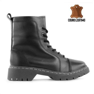 Imagem de Bota Coturno Usaflex Salto Plataforma Costura Enfeite Feminino, Preto,
