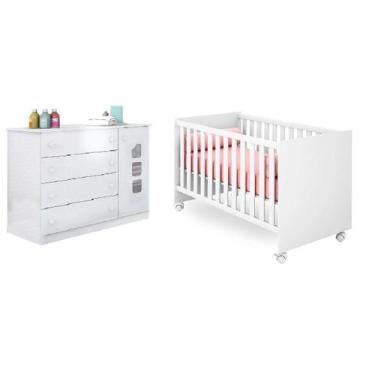 Imagem de Berço Mini Cama Americano + Cômoda Sapateira Ana Lívia MDF Branco para