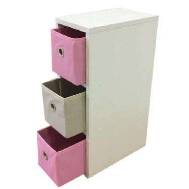 Imagem de Mesa de Cabeceira gaveteiro Organibox com 3 gavetas 18x55x30cm - ROSA 