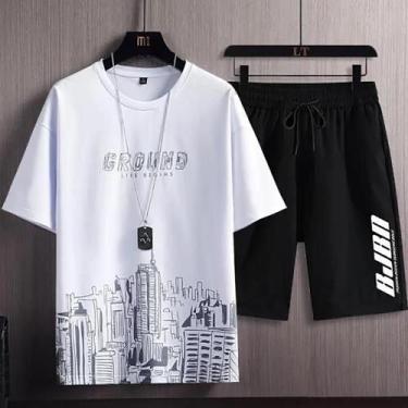Imagem de Conjunto Esportivo Masculino De Seda Gelada, Casual, Com Estampa, Mole
