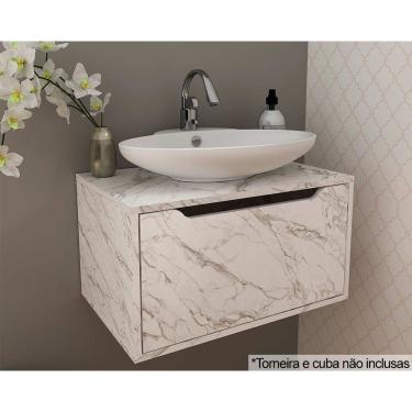 Imagem de Gabinete de Banheiro Suspenso BN3646 s/ Cuba c/ 1 Porta 60cm Mármore Branco - Tecno Mobili