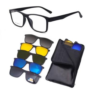 Imagem de Armação Óculos 6 Em 1 Grau Sol Clip on Masculino Magnético - 20V, Pret