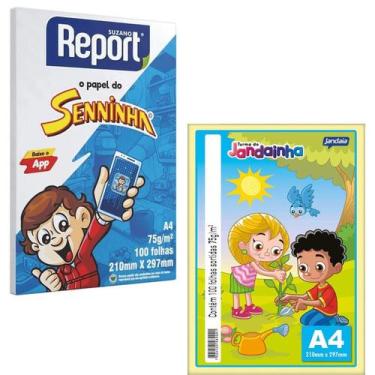 Imagem de Papel Sulfite A4 Colorido Escolar Kit 5 Cores Azul Rosa Branco Amarelo