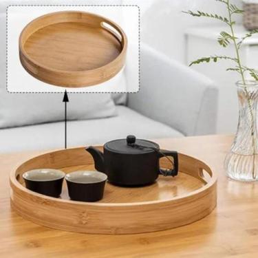 Imagem de Bandeja Decorativa de Bambu 35 cm p/ Café da Manhã Redonda - Bandeja d