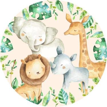 Imagem de Painel de Tecido Sublimado Redondo Safari Animais Aquarela C/Elastico 