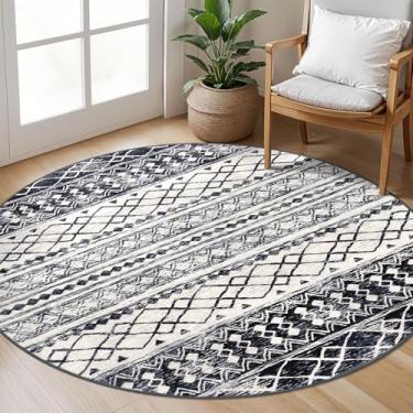 Imagem de KUTA Tapetes laváveis, redondo, 1,8 m, preto, azul marinho, boho, tapete para sala de estar, marroquino, antiderrapante, macio, geométrico, círculo, tapete para quarto, quarto de bebê, decoração de
