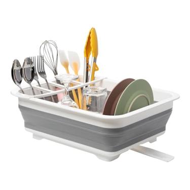 Imagem de Tiawudi Escorredor de louça dobrável, escorredor de louça pop-up, organizador de pratos portátil para trailers de cozinha, trailers, trailer, bandeja de armazenamento de cozinha que economiza espaço