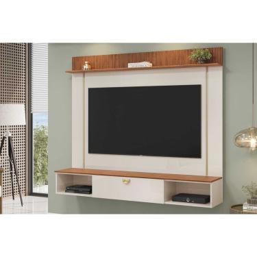 Imagem de Painel Quarto p/ TV até 70 Pol Iza 176x152cm Off White/Freijó - DJ Móveis