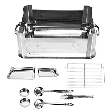 Imagem de Fogão de peixe grelhado de aço inoxidável, churrasqueira portátil a carvão para piqueniques ao ar livre, acampamento, churrasqueira durável para mochila (à prova de sem puxar)