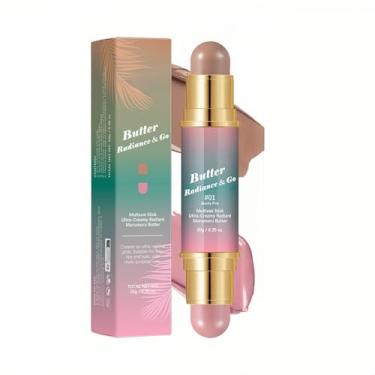 Imagem de Melemando Bastão corretivo de contorno de ponta dupla de 4 cores, kit de maquiagem de contorno multifuncional para bastão de maquiagem iluminador facial (01 rosa praia)