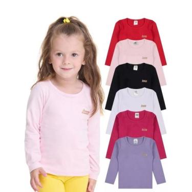 Imagem de Kit 3 Blusas Manga Longa Bebê Menina Algodão Lisa conforto para bebê b