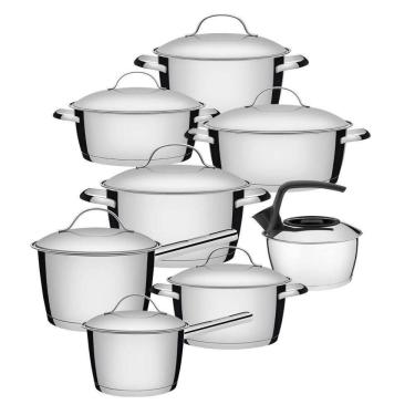 Imagem de Jogo Panelas 7 Peças + Chaleira Allegra Aço Inox Tramontina