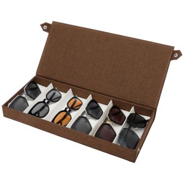 Imagem de ZLHETWT Caixa de armazenamento de óculos de sol, organizador de óculos, suporte de óculos de sol, 6 compartimentos de pano Oxford caixa de armazenamento de óculos multifuncional, estojos de óculos