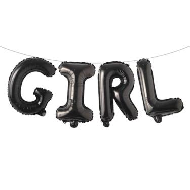 Imagem de Letras de banner de balão de 40,6 cm para meninos ou meninas | Balões reveladores de gênero, decorações de revelação de gênero | Decorações de chá de bebê (menina preta)