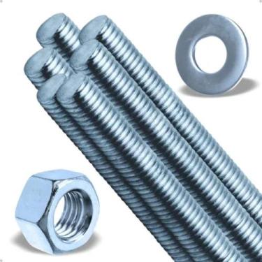 Imagem de Kit 10 Barras Roscadas Zincadas + 100 Porcas + 100 Arruelas - Geral, M