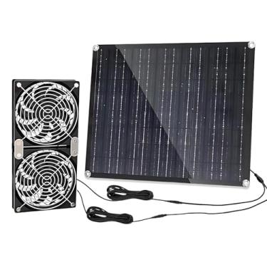 Imagem de Ventilador de galinheiro alimentado por energia solar, painel solar de 20 W alimentado com ventiladores duplos à prova d'água Ip67 para casa verde, galpão, casa de cachorro, ventilador de entrada ou